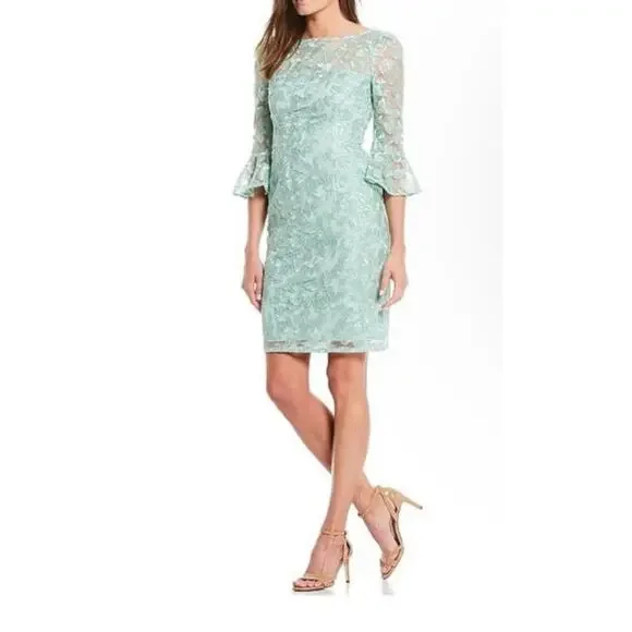 adrianna papell floral embroidered sheath dress with bell sleeves Adrianna Papell Women's Embroidered A-Line Short Dress